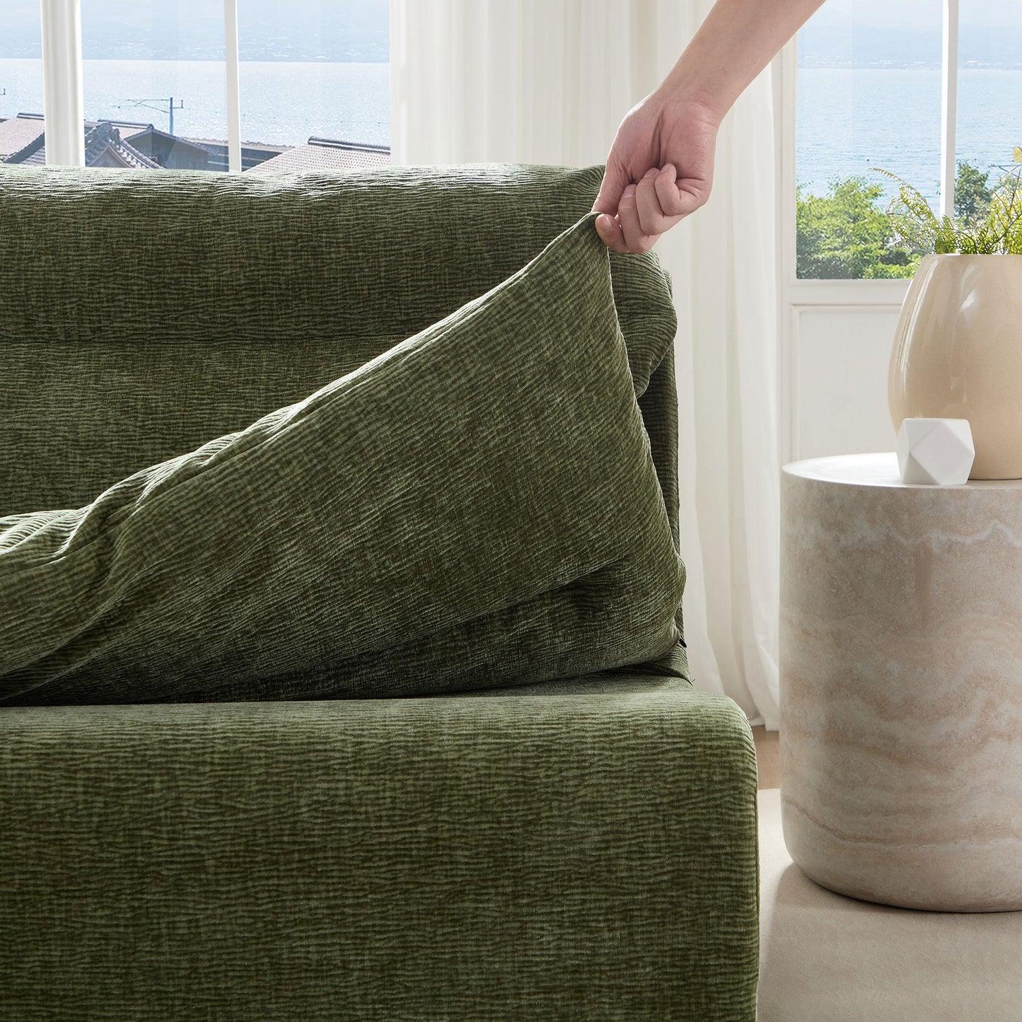 3 Seat Chair Sofa Lounge Chair With Backrest Fully Compressed Sofa Suitable for Living Room, Bedroom, Polyester,GREEN