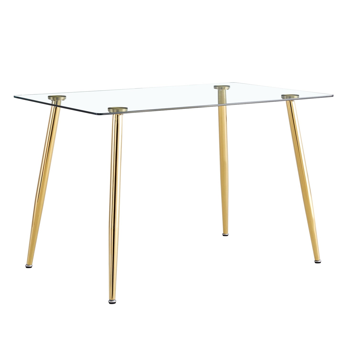 Modern Minimalist Rectangular Glass  Dining Table for 4-6 With 0.31' Tempered Glass Tabletop and Golden Plating Metal Le