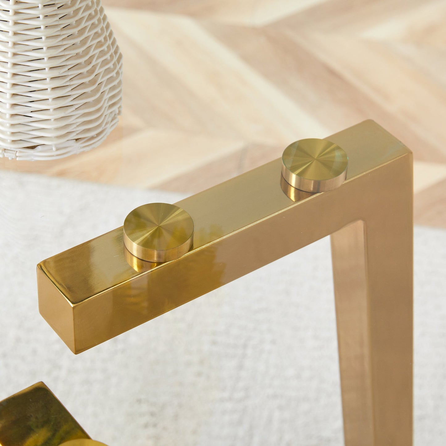 Modern Luxurious Round Tempered Glass Dining Table With Gold 7-Shaped Metal Legs,suitable for Family Meals, Office Confe