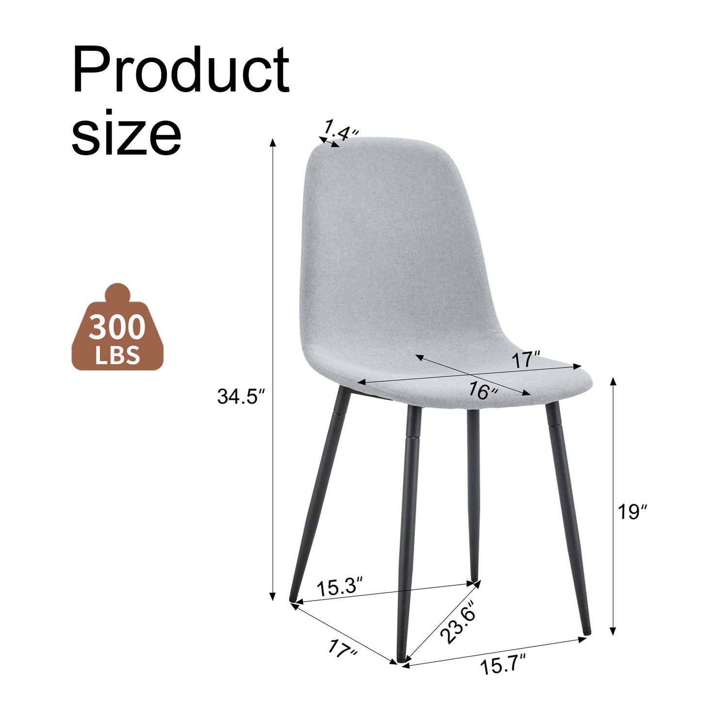 Comfortable Linen-Cotton Dining Chair Set - Four Pieces in Light Gray.Integrated Seat and Backrest,Linen-Cotton Material