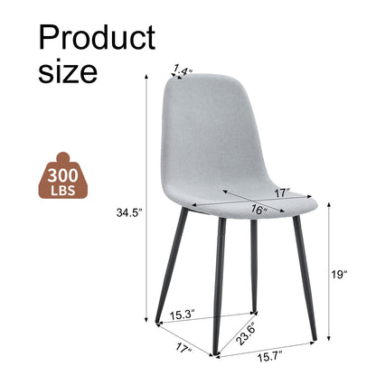 Comfortable Linen-Cotton Dining Chair Set - Four Pieces in Light Gray.Integrated Seat and Backrest,Linen-Cotton Material