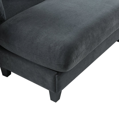 Black Upholstered 83' L-Shaped Sectional Sofa With Storage, Movable Ottoman, and Six Throw Pillows