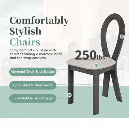 Modern 7-Piece Dining Table Set With Trestle Dining Table and 6 Upholstered Dining Chairs, Compact Kitchen Table Set For