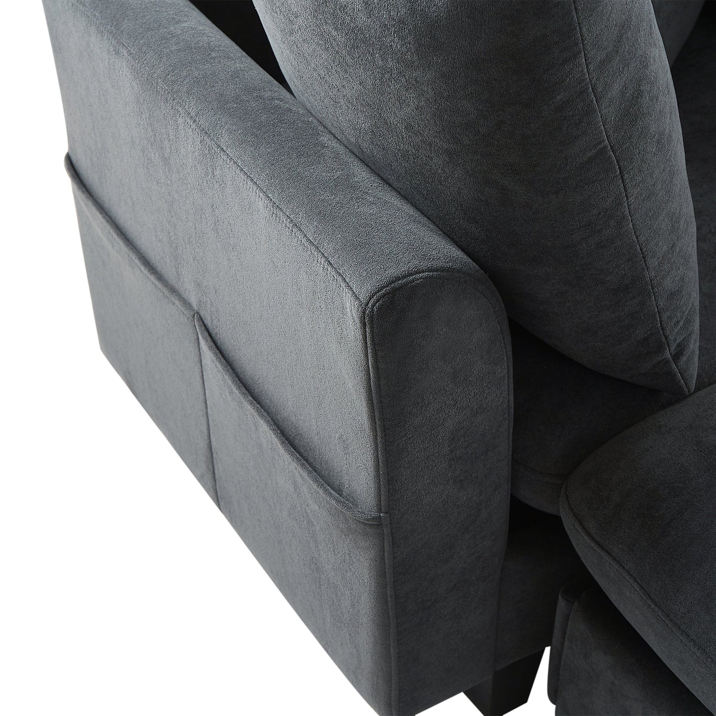 Black Upholstered 83' L-Shaped Sectional Sofa With Storage, Movable Ottoman, and Six Throw Pillows