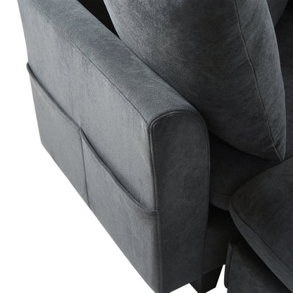 Black Upholstered 83' L-Shaped Sectional Sofa With Storage, Movable Ottoman, and Six Throw Pillows