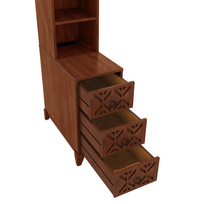 End Table With 3 Drawers, Corner Table With 2 Open Shelves, Tall Side Table for Bedroom and Corner, Walnut,Expect Arriva