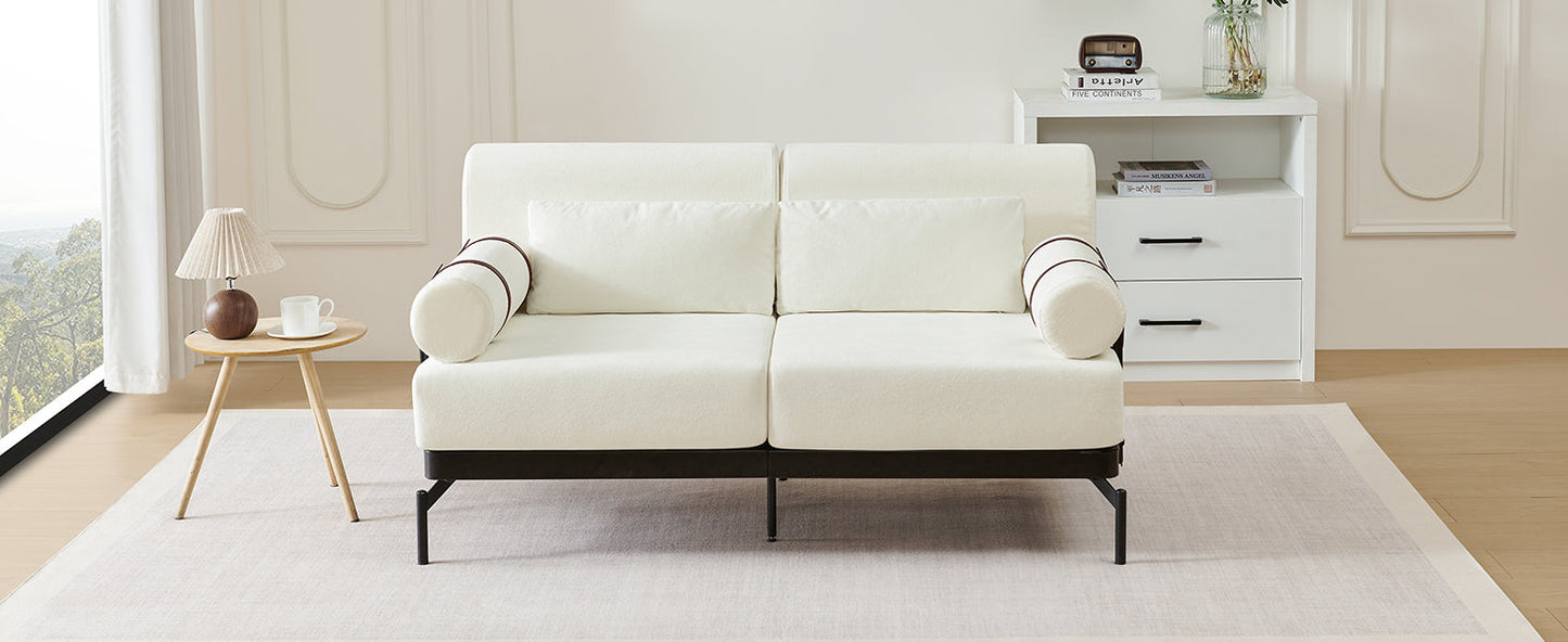 Modern Loveseat Sofa 59' Couch With Flexible USB Ports, Unique Cylindrical Armrests, Beige Chenille