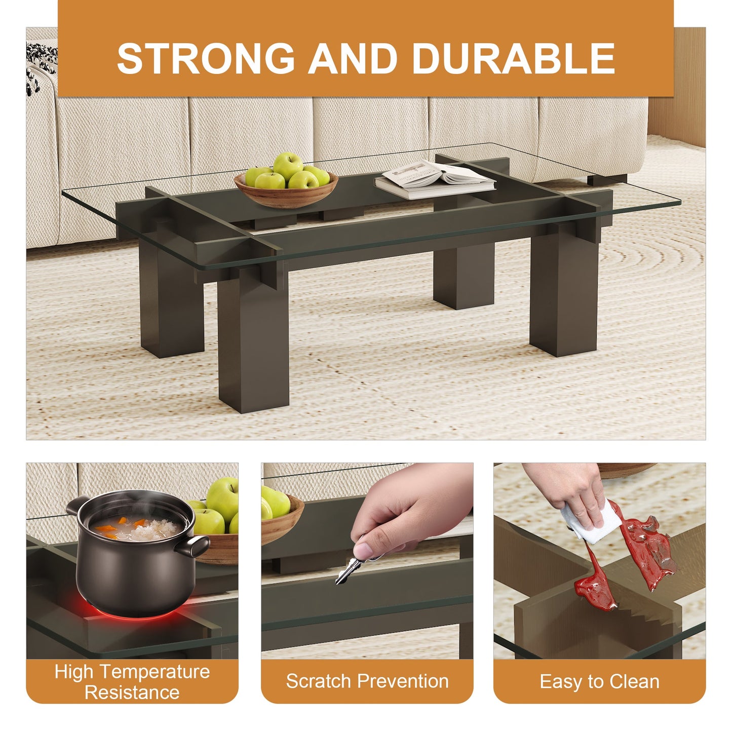 ONLY Separate Glass Tabletop.24*36 Inch Rectangular Heat-Resistant Transparent Tempered Glass Tabletop.Suitable for Vari