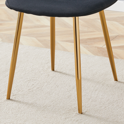 Table and Chair Set. Modern Multifunctional Lifting Platform, White Textured Sticker MDF Desktop, Gold Metal Legs. Paire