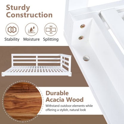 Acacia Wood Porch Swing Bed for Outdoor With Hemp Ropes - Full Size Patio Hanging Bed, 350lbs Capacity, Open-Side Minima