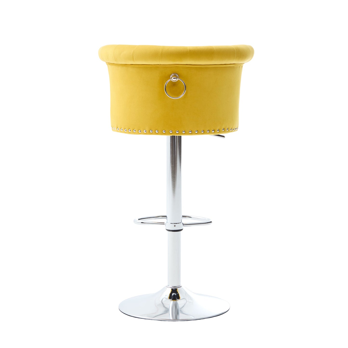 Velvet Bar Stool Set of 2, Adjustable Swivel Bar Stools With Silver Plated Metal Leg, Chrome Nailhead, Counter Height Ch