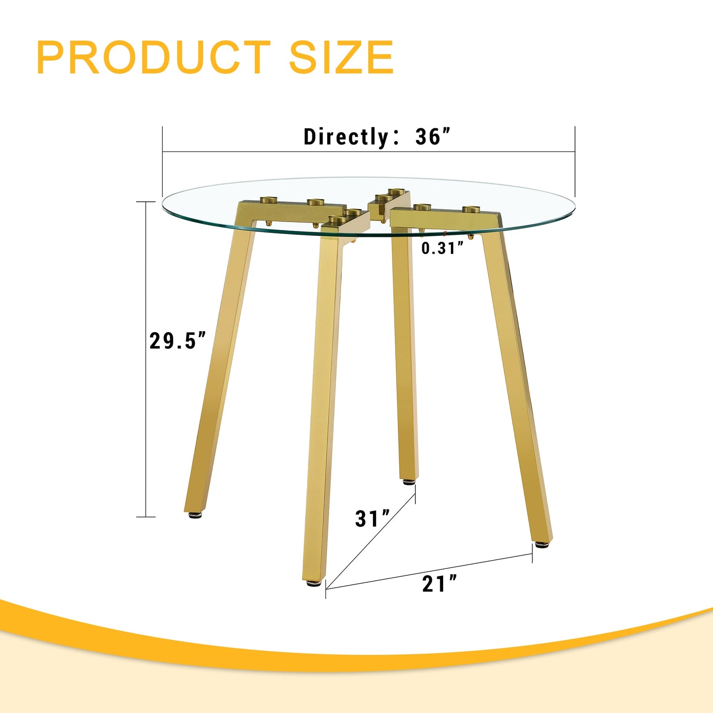 Modern Luxurious Round Tempered Glass Dining Table With Gold 7-Shaped Metal Legs,suitable for Family Meals, Office Confe