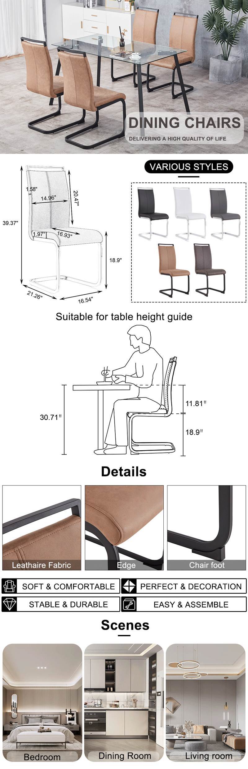Dining Chairs,tech Cloth High Back Upholstered Side Chair With C-Shaped Tube Black Metal Legs for Dining Room Kitchen Va