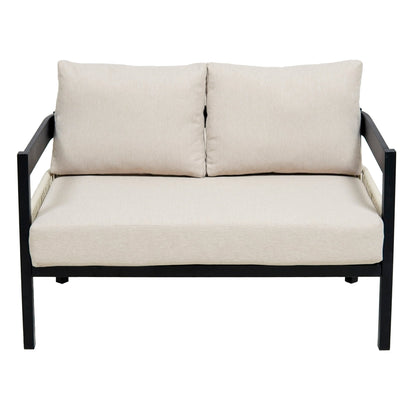 Multi-Person Outdoor Iron Sofa Set With a Table, Rattan Decoration, Waterproof, Rust-Proof, Suitable for Garden, Lawn Us