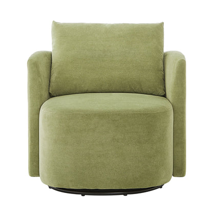360° Swivel Chair, 29.9' Accent Barrel Armchair, Upholstered With Curved Design, Green Chenille, for Living Room and Off
