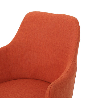 Mid Century Modern Fabric Upholstered Dining Chairs Armchairs in Muted Orange With Light Walnut Finish