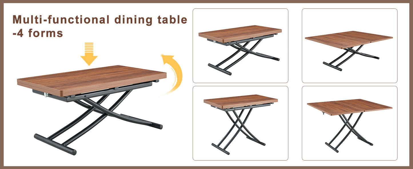 Table and Chair set.Modern Multifunctional Lifting Platform,Walnut Wood Grain Sticker MDF Desktop, Black Metal Legs.Pair