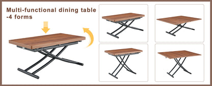 Table and Chair set.Modern Multifunctional Lifting Platform,Walnut Wood Grain Sticker MDF Desktop, Black Metal Legs.Pair