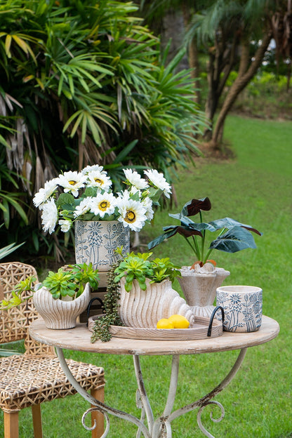 11.5x7x7' Sand and Cement Nautilus Shell Planter With Textured Beige Finish