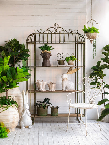 14.5x8.5x13.5' Magnesium Horse Statue Planter With Textured Brown Finish and Gold Leaf Crown