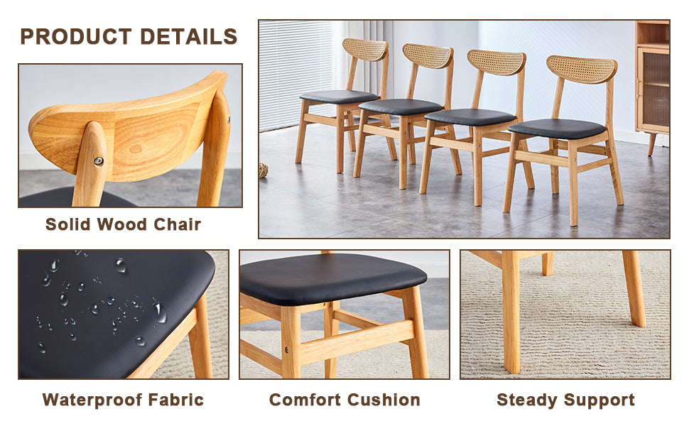 4 the Stylish and Durable Solid Wood Dining Chair, Small Curved Back, PU Cushion, and Beautiful Shape Match Perfectly Wi