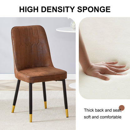 Modern Brown Suede-Like Velvet Dining Chair Set With Black Metal Legs and Gold Accents