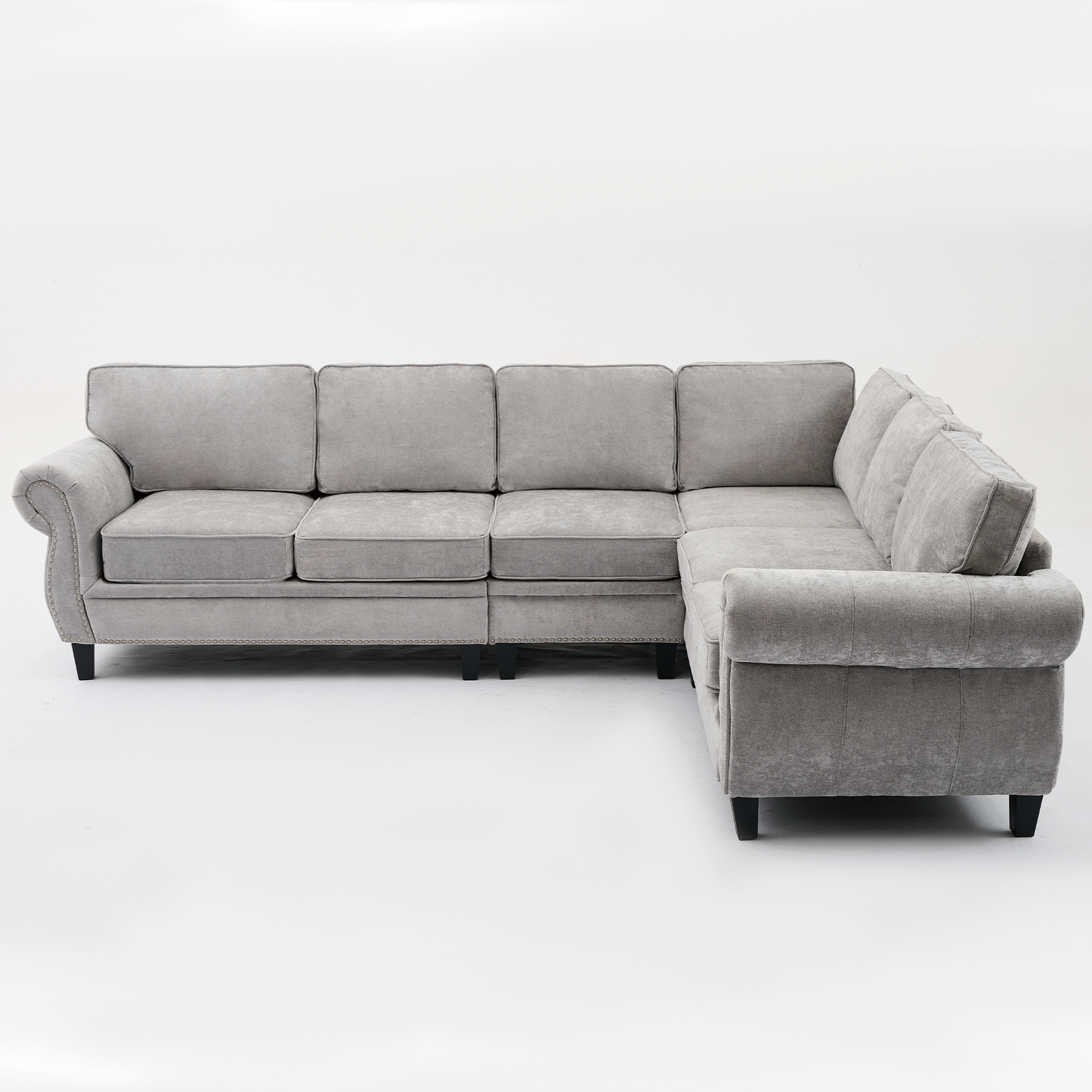 109.5' Modular Sectional Sofa , Rivets Decorated & Rolled Armrest,L Shaped Couch for Living Room, Corner Couch, Chenille