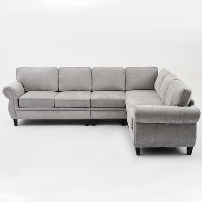 109.5' Modular Sectional Sofa , Rivets Decorated & Rolled Armrest,L Shaped Couch for Living Room, Corner Couch, Chenille
