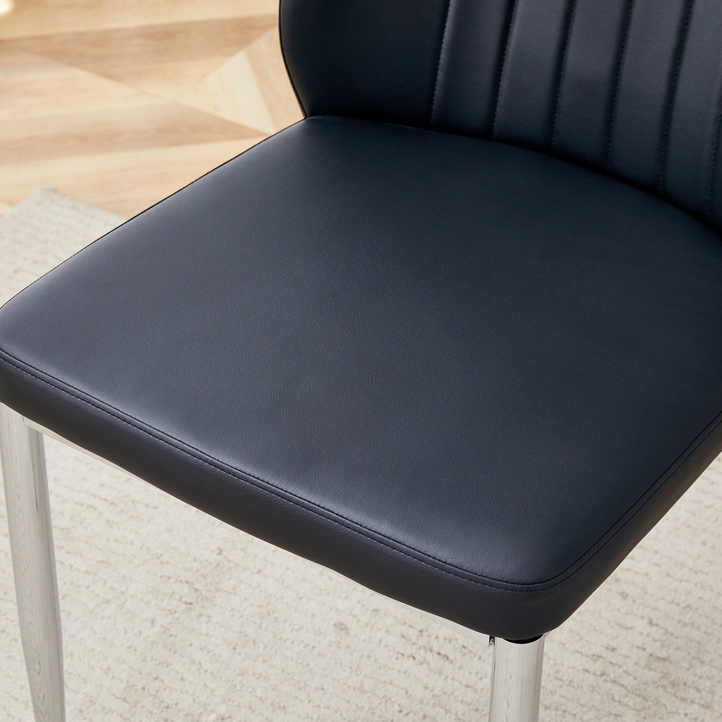 Set of 8 Black PU Comfort Dining Chairs With Extended Backrest and Silver Metal Legs