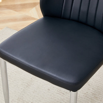 Set of 8 Black PU Comfort Dining Chairs With Extended Backrest and Silver Metal Legs