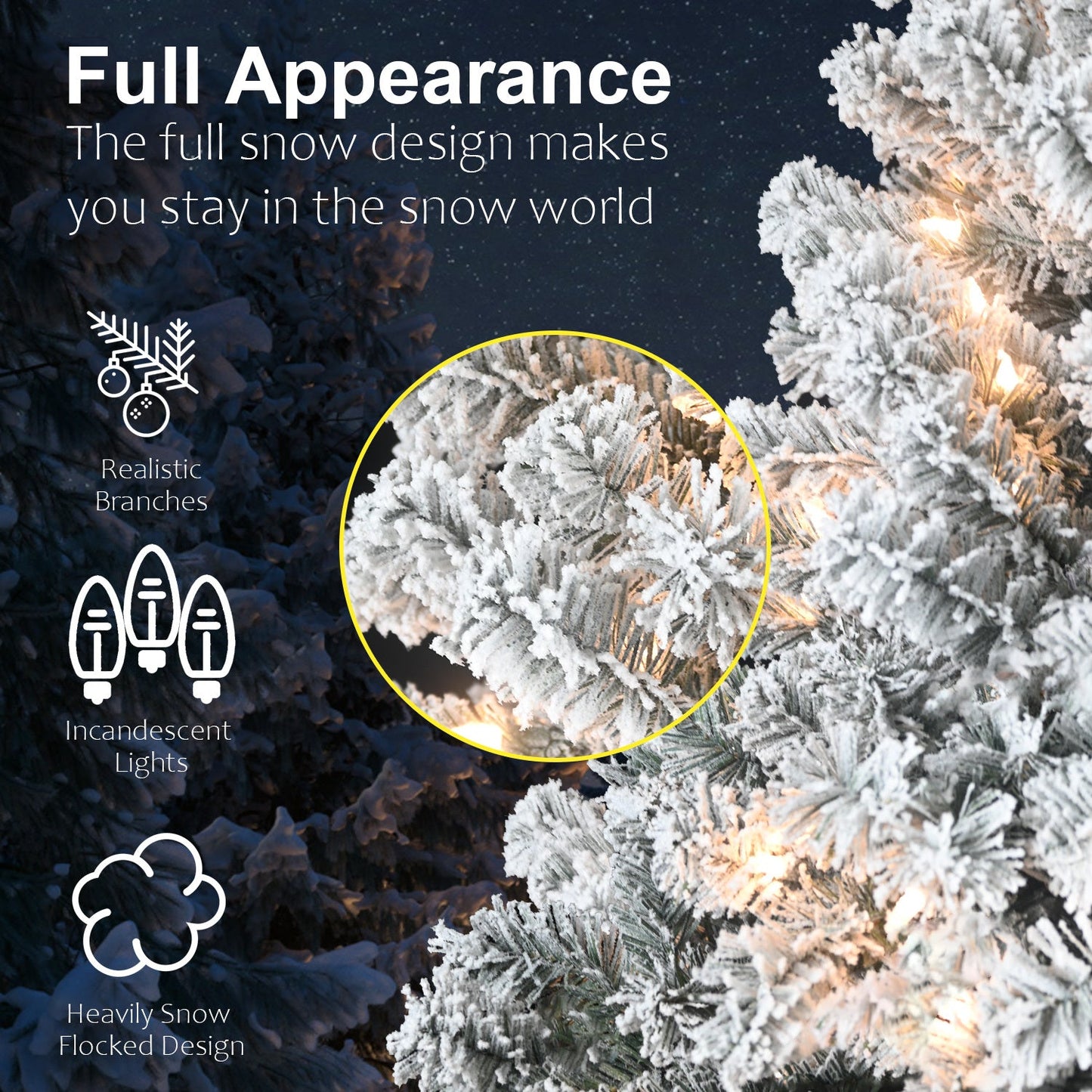 7FT Flocked Christmas Tree With 350 Warm White Incandescent Lights – Snowy Artificial Holiday Tree With 1022 Tips and St