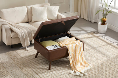 Mid-Century Modern Square Coffee Table Storage Bench, Assembled, Suitable for Living Room, Entryway and Family Room, Use