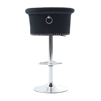 Velvet Bar Stool Set of 2, Adjustable Swivel Bar Stools With Silver Plated Metal Leg, Chrome Nailhead, Counter Height Ch
