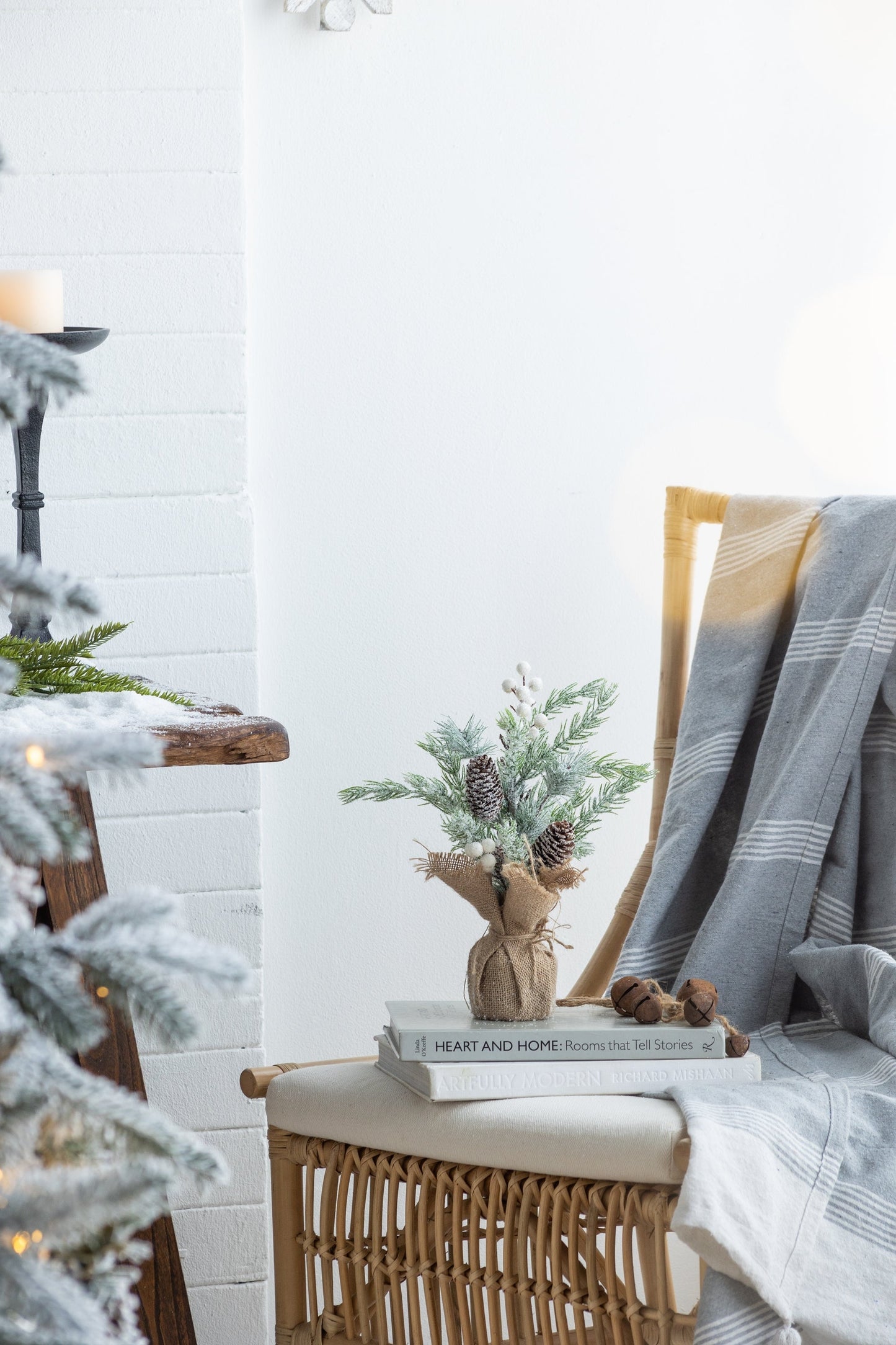 Set of 2, 15''H Frosted Artificial Trees With Pinecones and Faux Berry Accents, Festive Tabletop Decor, for Seasonal Cen