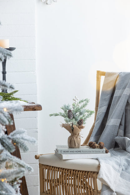 Set of 2, 15''H Frosted Artificial Trees With Pinecones and Faux Berry Accents, Festive Tabletop Decor, for Seasonal Cen