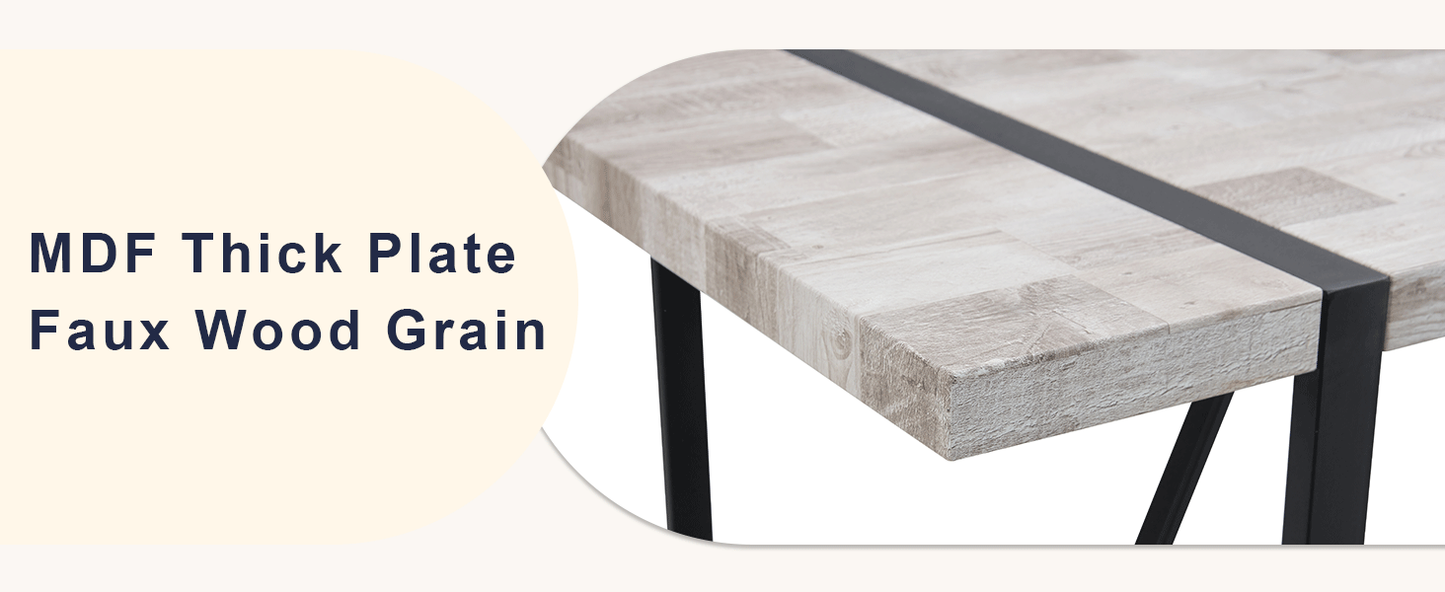 Table and Chair set.A Minimalist Retro Rectangular Dining Table With a Specially Textured Top and Black Metal legs.Paire