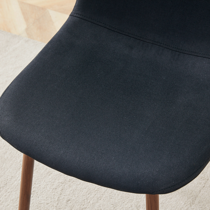 Luxury Simple Chair Set of 4 Black Linen-Cotton High Resilience Dining Chair With Metal Walnut Color Leg