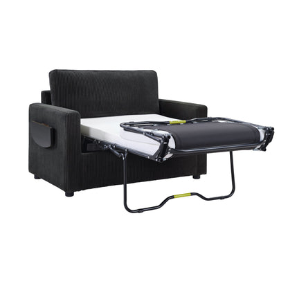 Twin Size Sofa Bed 47.2' Sleeper Sofa Loveseat With Foldable Mattress, Side Table, Storage Pocket, USB Ports, Black Cord
