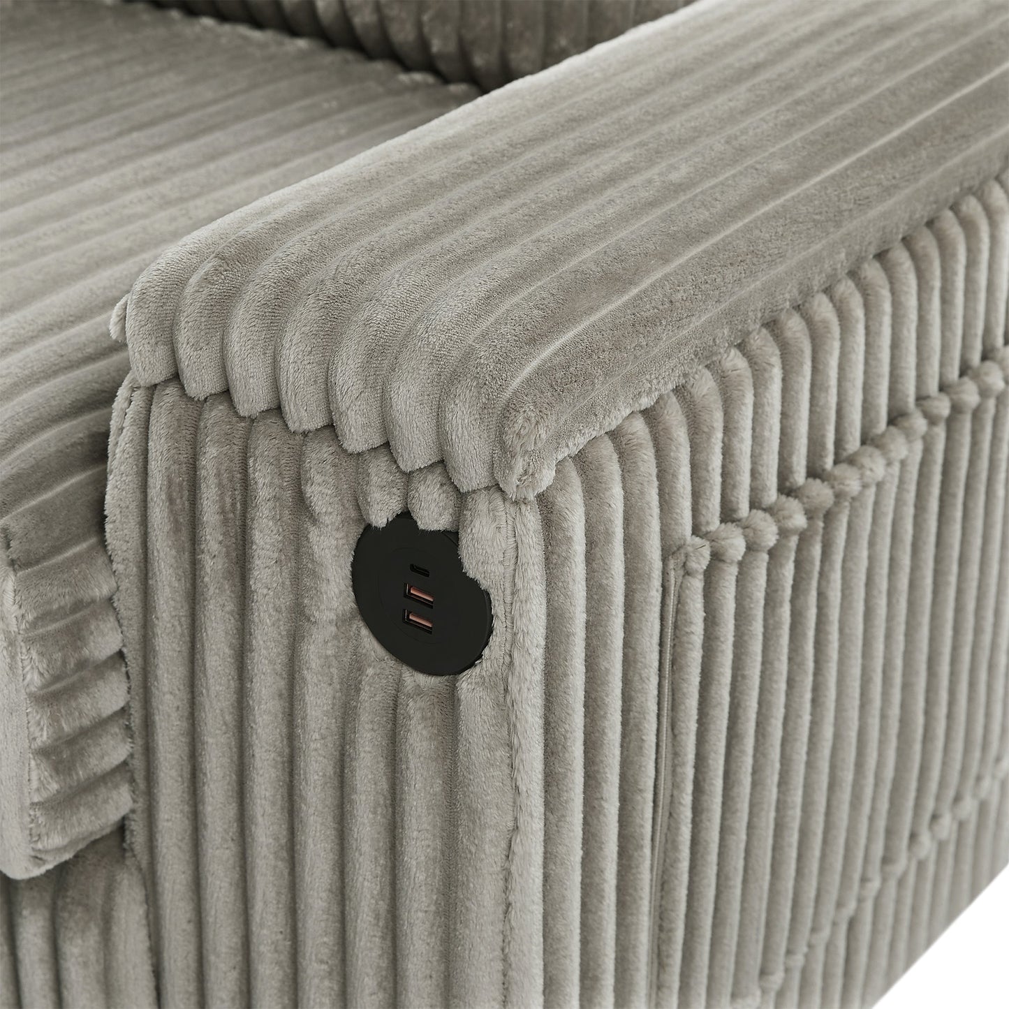 Modern 4-Seater Corduroy Sofa Couch With USB Ports, Hidden Storage Arms, and Flip-Top Cup Holders, Brown, 133 Inches