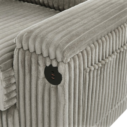 Modern 4-Seater Corduroy Sofa Couch With USB Ports, Hidden Storage Arms, and Flip-Top Cup Holders, Brown, 133 Inches