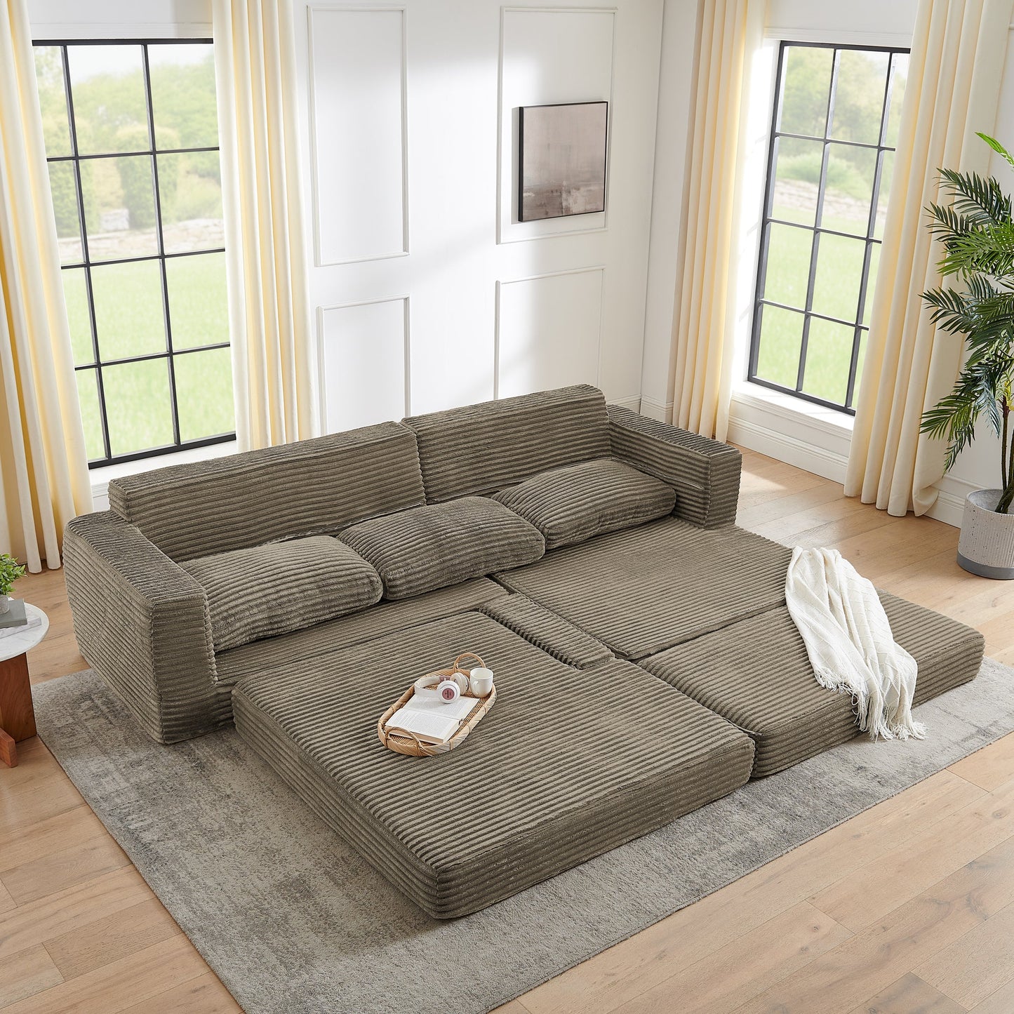 Right Sofa Seat,L Shape Modular Sectional Sofa, Compressed Sectional Sofa Modern Minimalist Style Corduroy Couch,Unfold