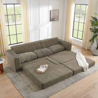 Right Sofa Seat,L Shape Modular Sectional Sofa, Compressed Sectional Sofa Modern Minimalist Style Corduroy Couch,Unfold
