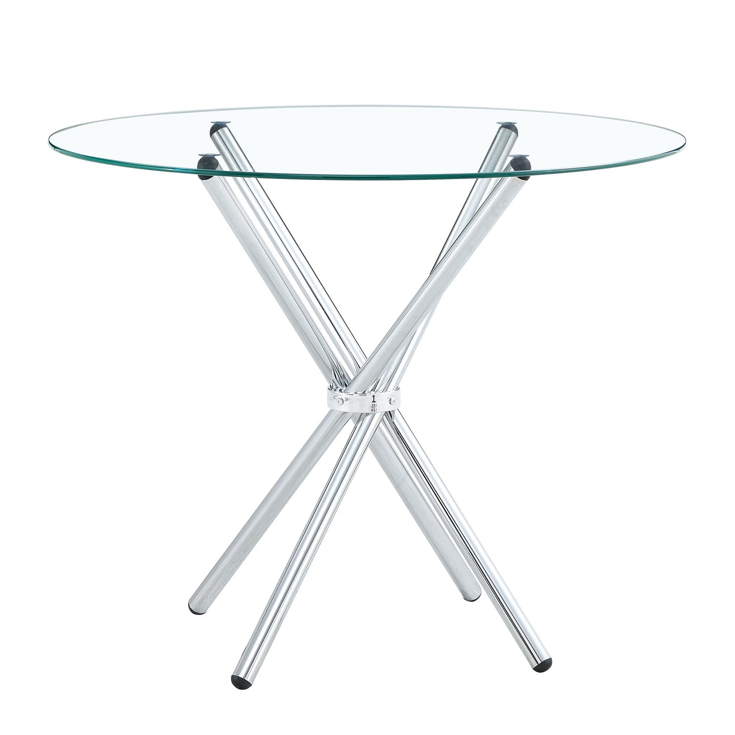 Modern Round Clear Glass Dining Table With Unique Silver Metal Legs for 4-6 People