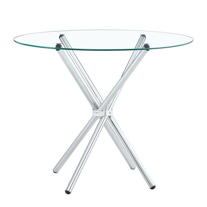 Modern Round Clear Glass Dining Table With Unique Silver Metal Legs for 4-6 People