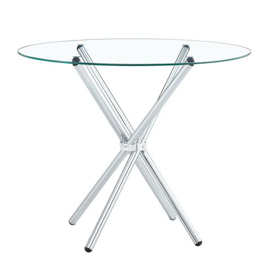 Modern Round Clear Glass Dining Table With Unique Silver Metal Legs for 4-6 People
