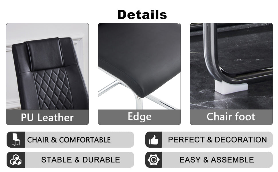 Table and Chair set.A 38.6' Diameter Transparent Tempered Glass Round Dining Table-Silver Metal Legs.Paried With 4 Black