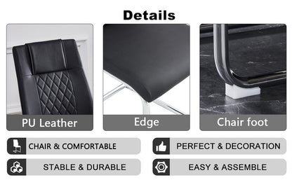 Table and Chair set.A 38.6' Diameter Transparent Tempered Glass Round Dining Table-Silver Metal Legs.Paried With 4 Black