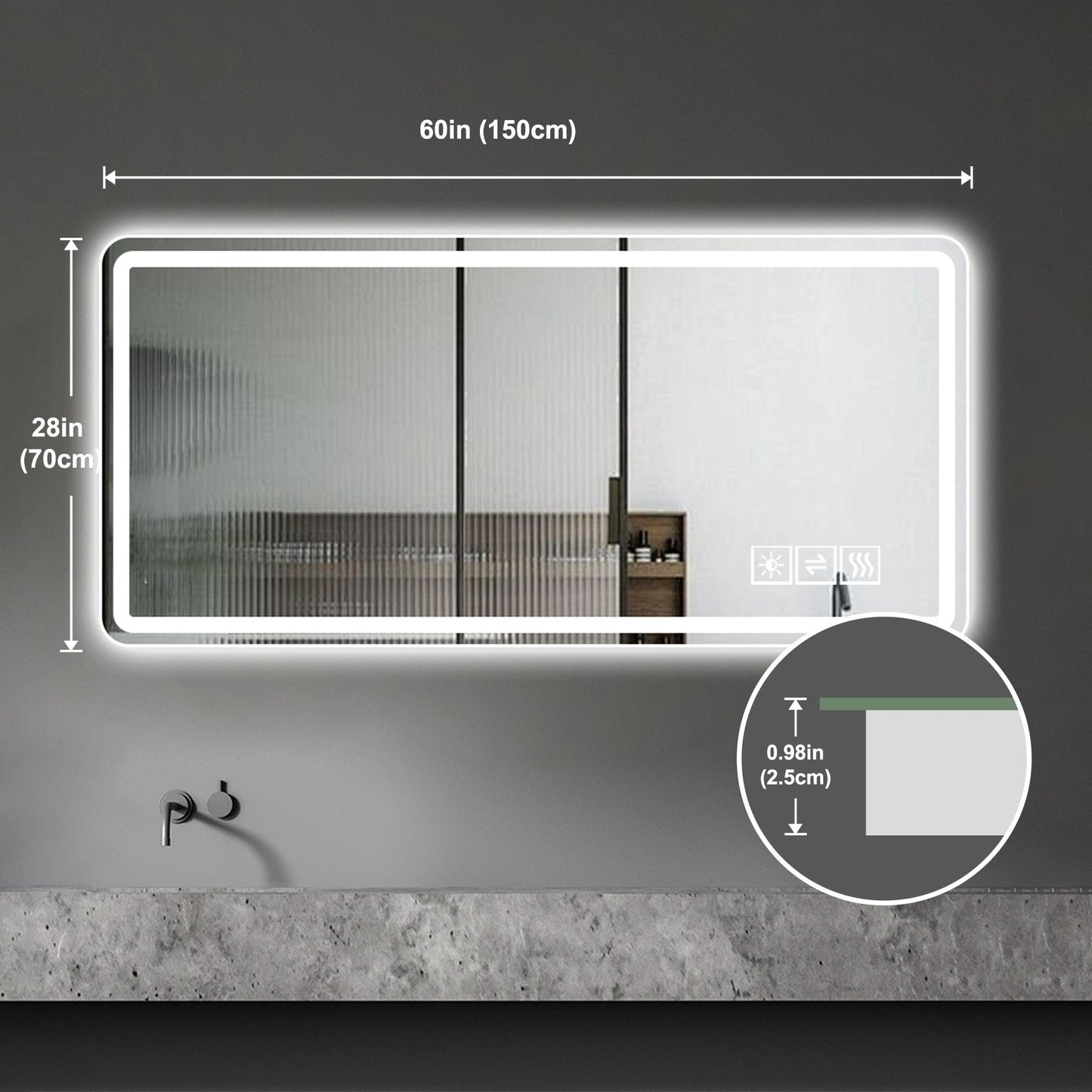 28*60inch LED Bathroom Vanity Mirror ,Wall Mirror,Anti-Fog, Dimmable,Shatter-Proof Tempered Glass,  Ideal for Bathroom W