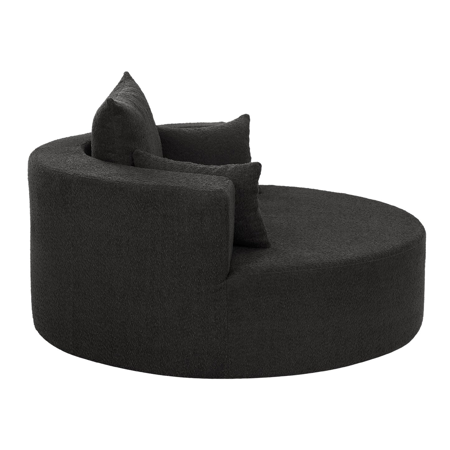 360° Swivel Accent Barrel Chair With Removable Pillows, Black Chenille, 56.3x56.3x36.5 Inches