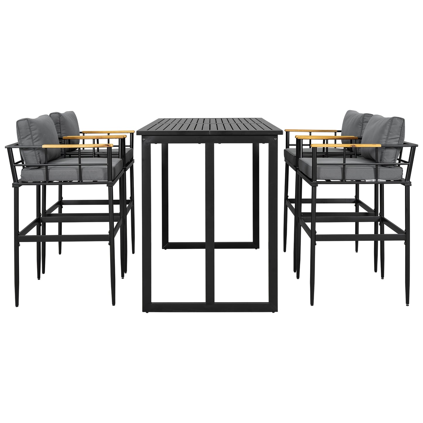 Iron Outdoor Dining Set With Acacia Wood Armrest Suitable for Patio, Balcony or Backyard